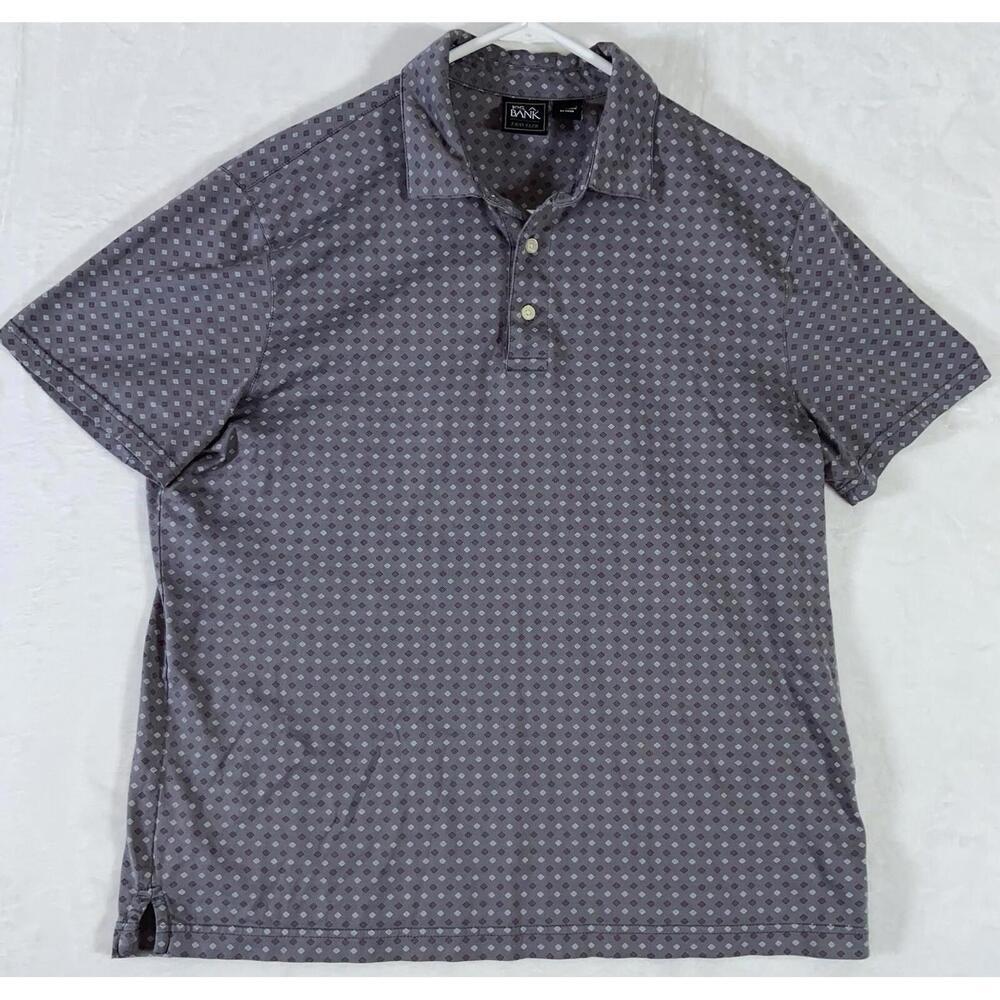 Jos.A.Bank Traveler Men Abstract Geo Print Short Sleeve Polo Shirt Blue Size L